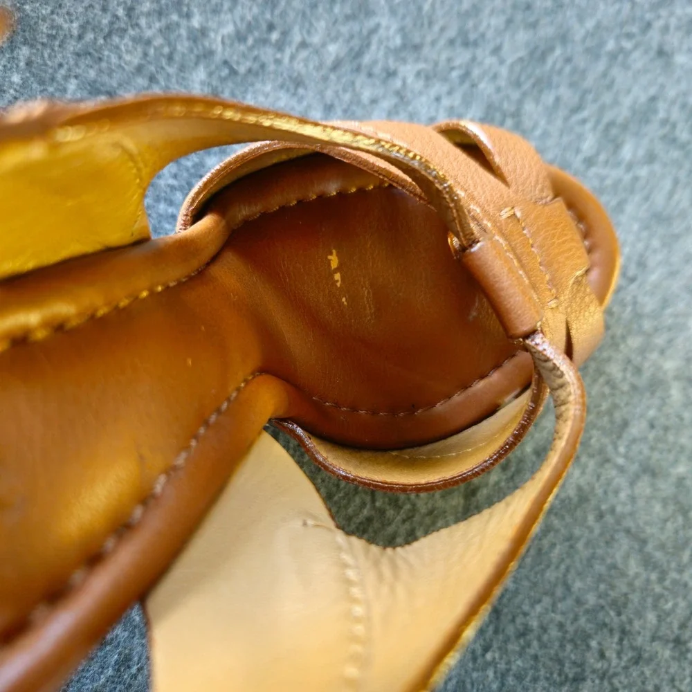 CHLOE Renna Cork Wedge Sandals 38 Act 36 Cognac Leather Strappy Platform CH16066